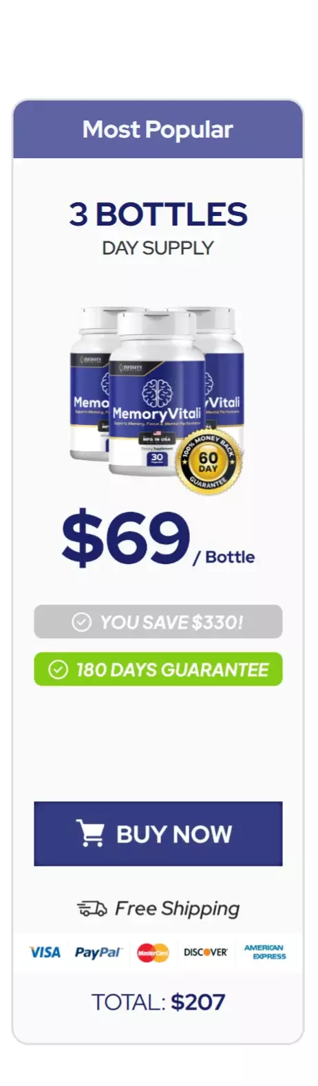 MemoryVitali™ 3 bottles pricing